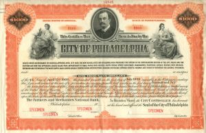 City of Philadelphia $1000 Bond - Beautiful Graphics